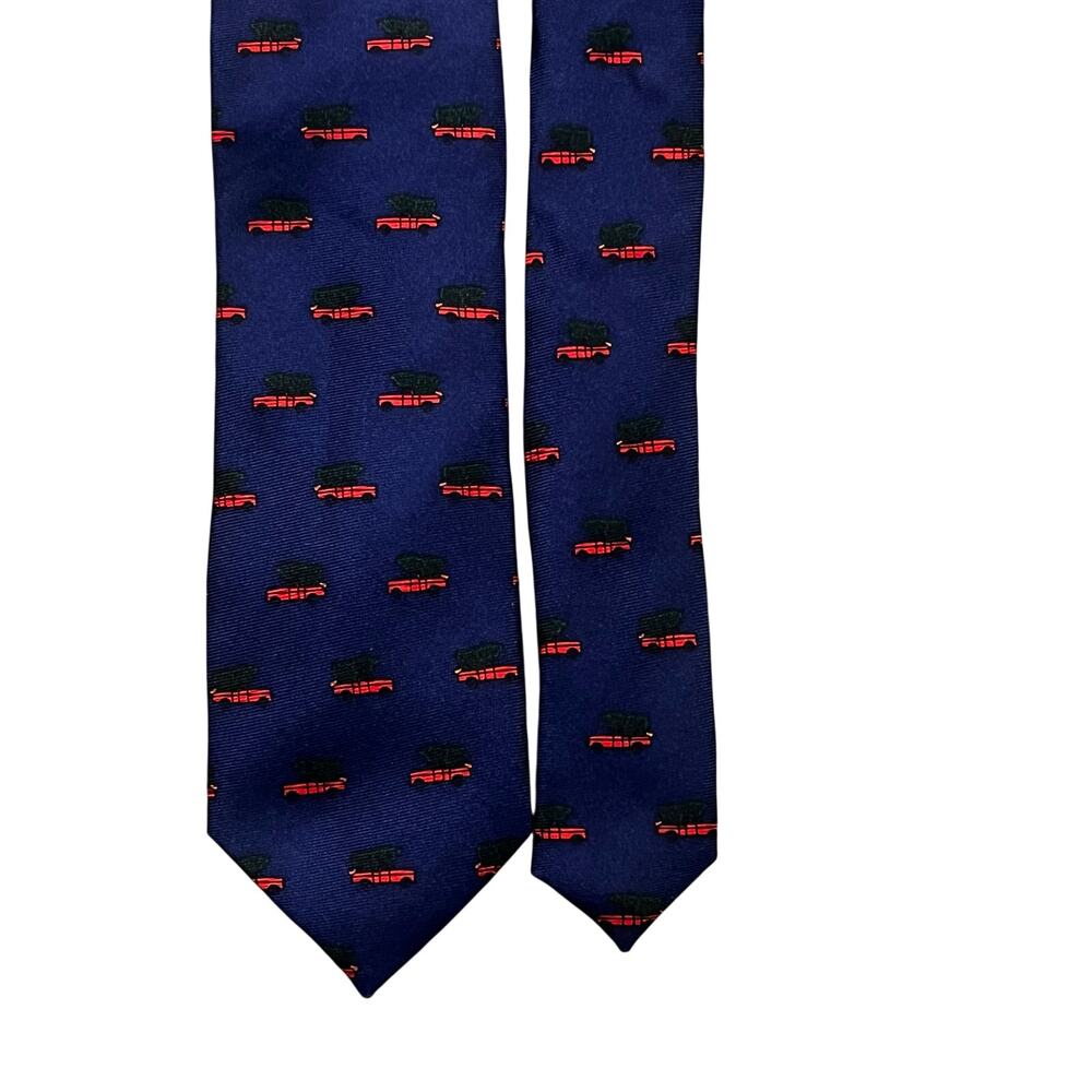J.Crew Factory Silk Tie Navy Blue Christmas Tree Car Holiday Novelty Necktie